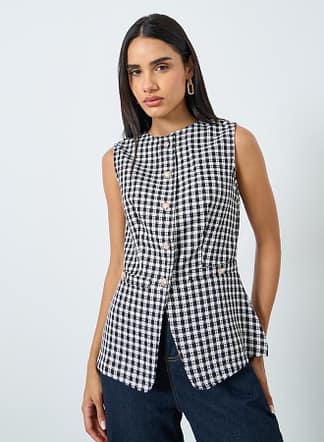 بلوزة جيليه ستايلي بطبعة مربعات جنجهام - أسود