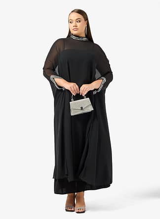 قفطان بتفاصيل تطريز - أسود