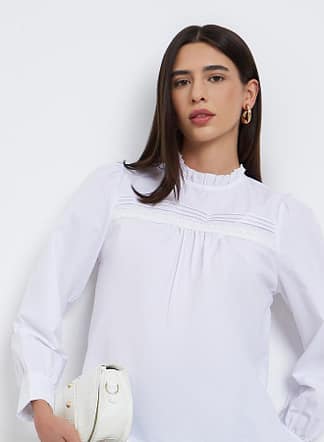 Take Two White Long Sleeve Ruffle Neck Top أنيق من Take Two