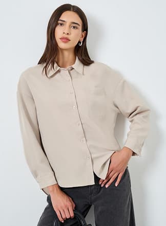 Women Solid Pocket Detail Long Sleeve Shirt أنيق من Take Two