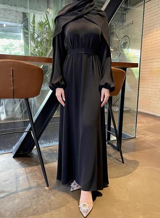فستان نسائي طويل بأكمام بالون سادة من تايك تو