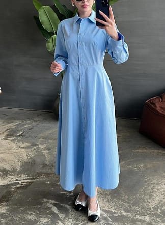 فستان ميدي سادة بأكمام طويلة نسائي أنيق من تايك تو